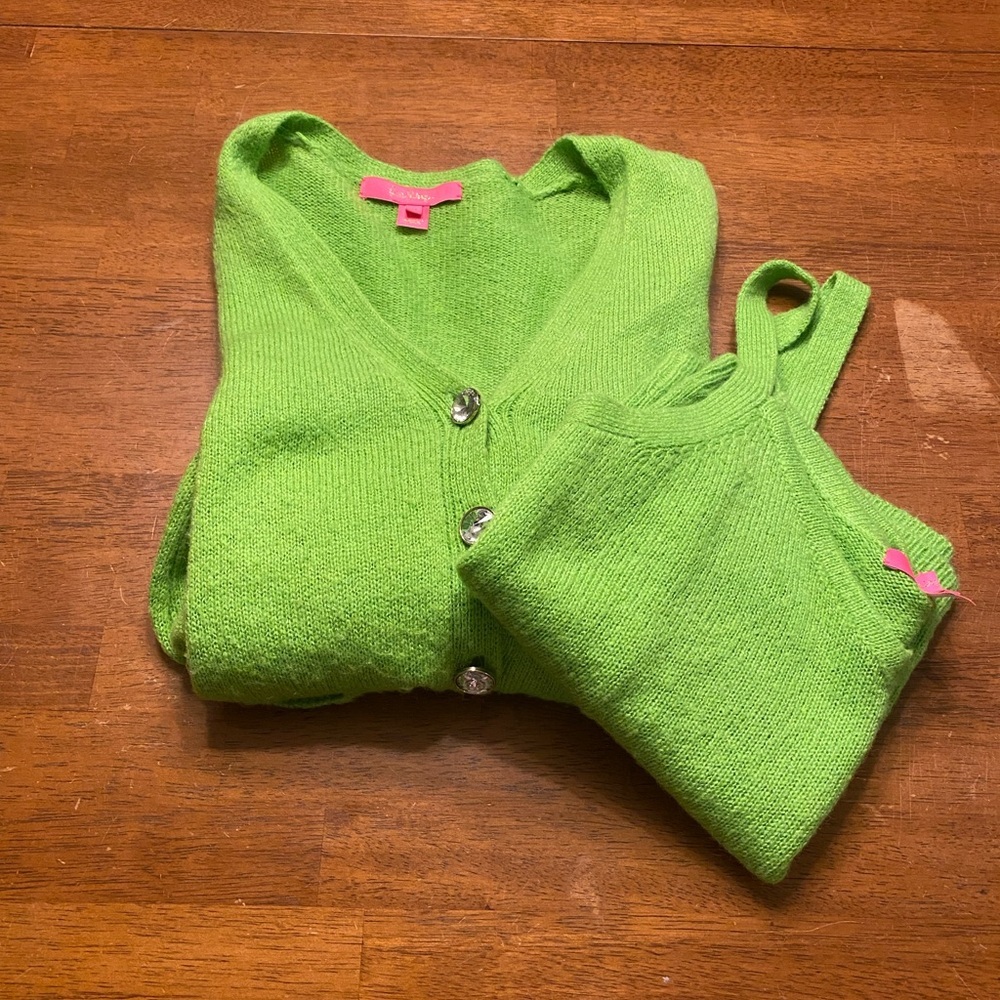 Lilly Pulitzer Angeli Lime Green Cardigan & Tank Set - Picture 2 of 16